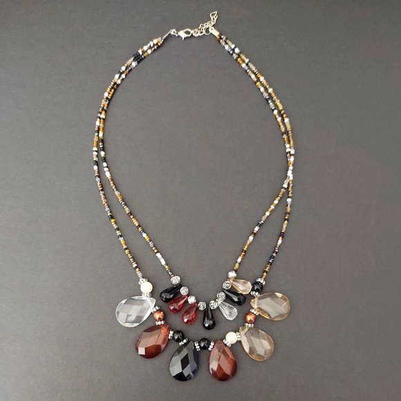 Double strand seed bead & teardrop beaded necklace - Picture 5 of 11